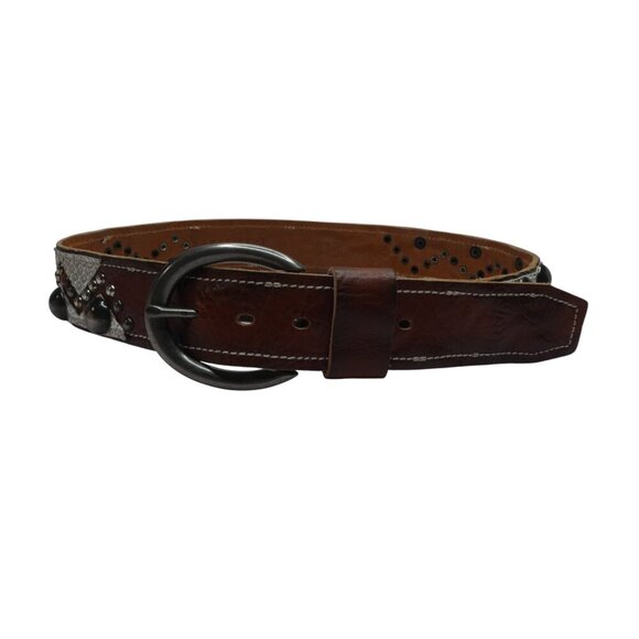 Aquara 3899 Brown Silver Snakeskin Embossed Leather Metal Studded Western Belt - Picture 3 of 10